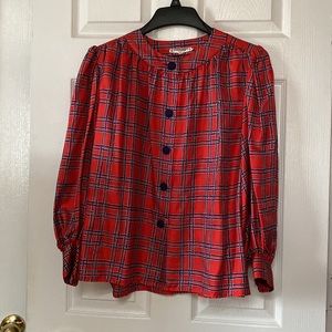 VTG 70’s YSL Saint Laurent Rive Gauche Red Plaid Blouse